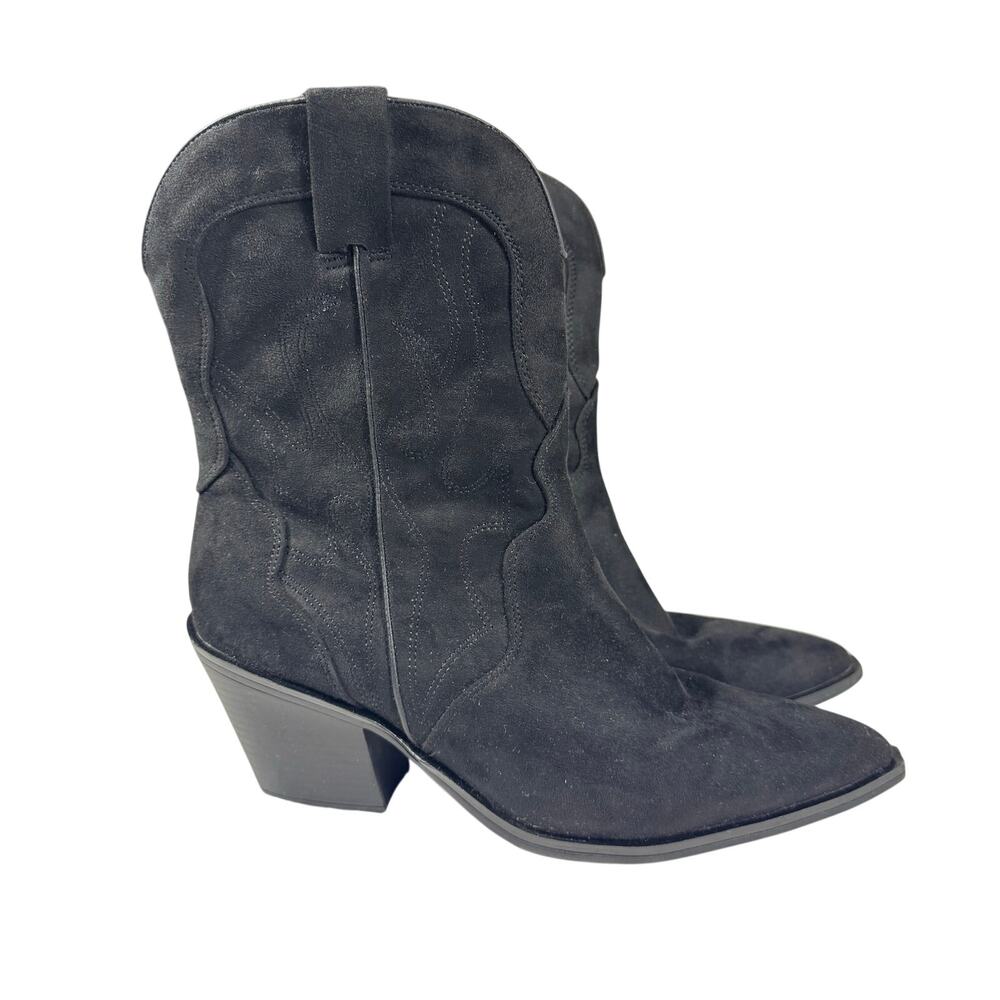 Universal Thread Jacey Western Ankle Boots Black Heeled Women's 11 Suede - Picture 3 of 8